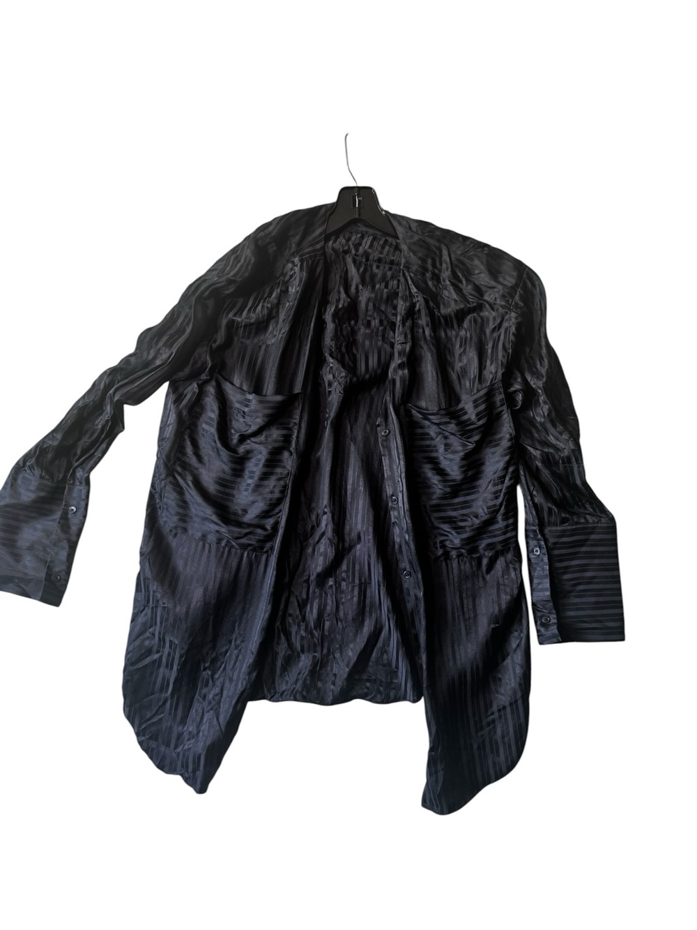 Aritzia Wilfred Zelie Silk Satin Stripe Shirt V Black Buttons Blouse Long Sleeve - Picture 3 of 16
